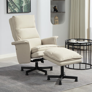 Fauteuil de massage avec repose-pied - style néo-rétro - châssis acier noir aspect lin beige