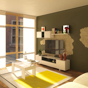 Pack salón con mesa de centro y mesa de comedor Kenzo Max V2B Blanco Brillo - Gris Antracita