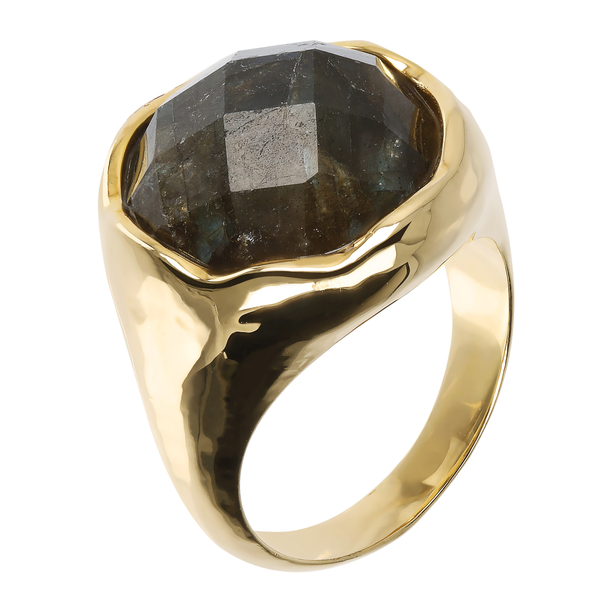 Anello Chevalier Martellato con Pietra Naturale Labradorite Sfaccettata