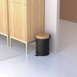 Poubelle à couvercle bambou 3L Noir Naturéo