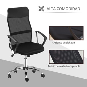 Silla de Oficina con Rueda de Malla PVC 57x56x114 124cm Negro