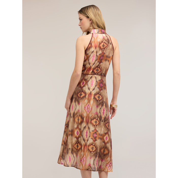 Motivi - Vestito chemisier in tela con stampa ikat - Marrone
