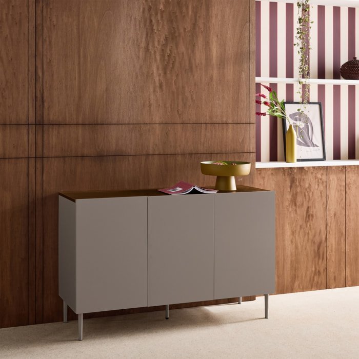 Buffet décor bois piétement métal 3 portes 120cm ASHTON