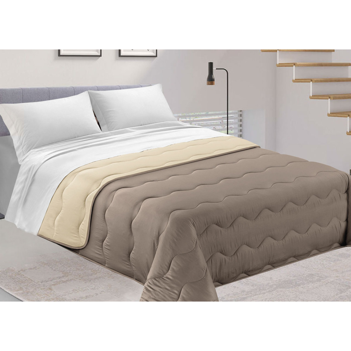 TRAPUNTA INVERNALE BICOLOR TORTORA-AVORIO