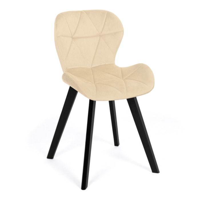 Chaises Daisy en velours et pieds noirs - Crème