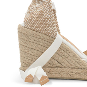 Alpargatas de cuña de mujer Chiara en algodón orgánico, cierre mediante lazada