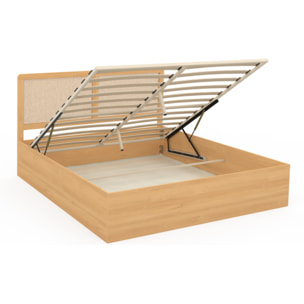 Lit coffre Eve avec sommier et tête de lit en cannage - Bois