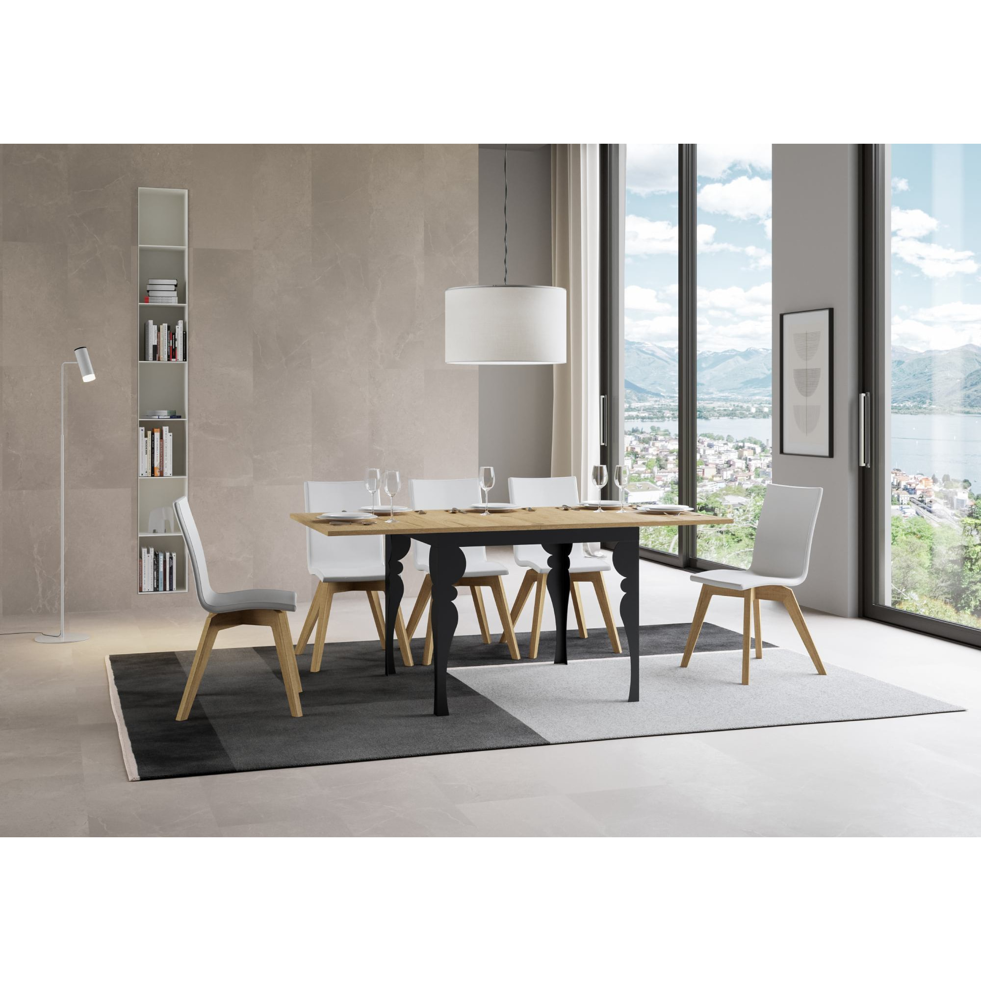 Mesa tipo libro 90x90/180 cm Paxon Libra Roble Natural estructura Antracita