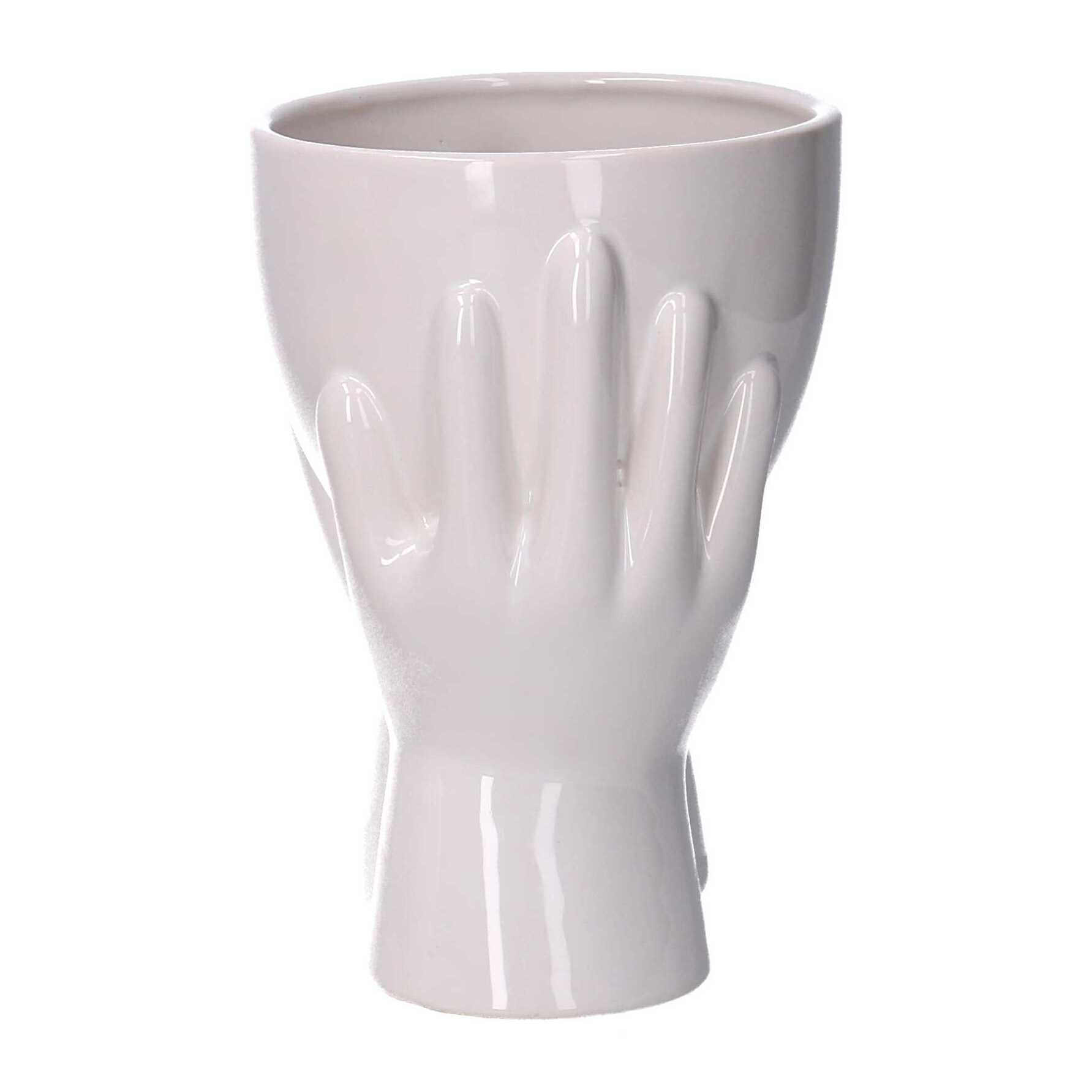 Portavaso in ceramica mani bianco cm10,5x9,5h13,7