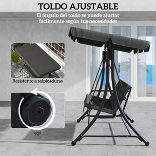 Columpio de Jardín Exterior de 3 Plazas Balancín de Jardín Exterior con Toldo Ajustable Reposapiés Retráctil y Cojines Carga 330 kg 200x127x170 cm Gris