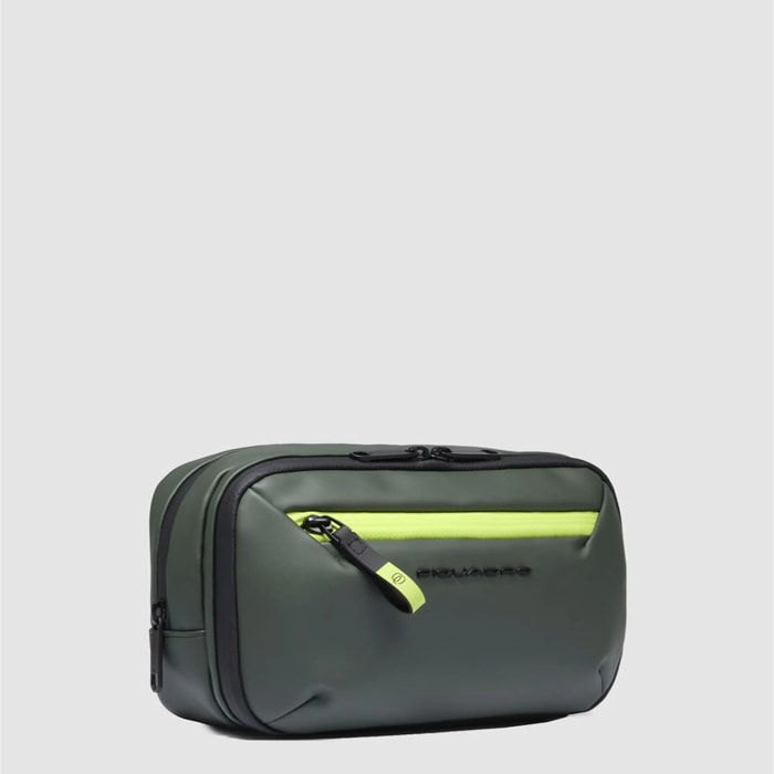 Piquadro Beauty case in tessuto gommato resistente all'acqua a due scomparti