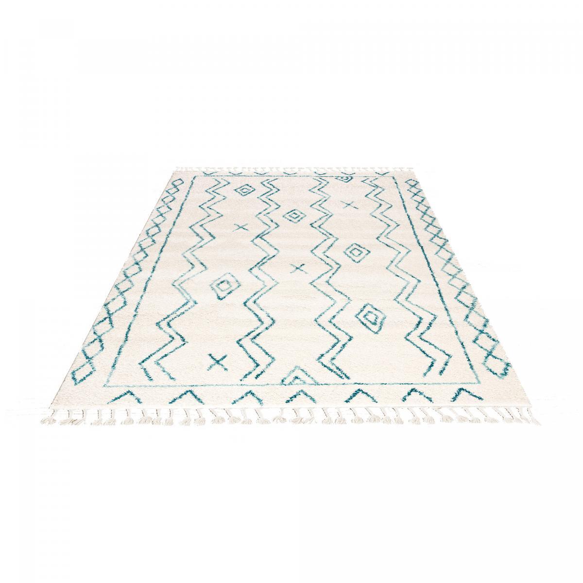 Tapis Manu crème et vert motif traditionnel berbère