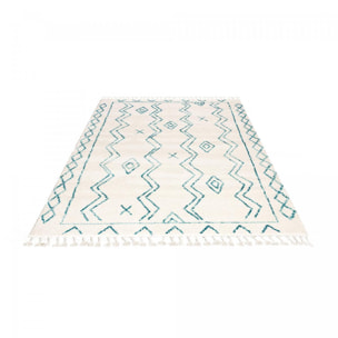 Tapis Manu crème et vert motif traditionnel berbère