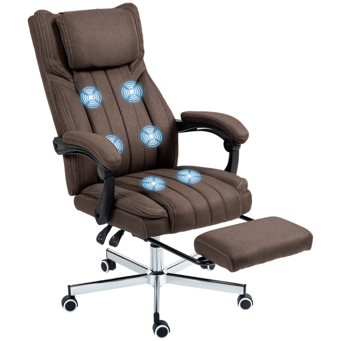 Silla de Masaje con 6 Puntos de Masaje Silla de Oficina Giratoria Silla de Escritorio Reclinable con Altura Ajustable Control Remoto Reposapiés y Reposacabezas Marrón Oscuro