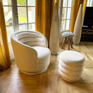 Pouf tissu en bouclette beige LINUS