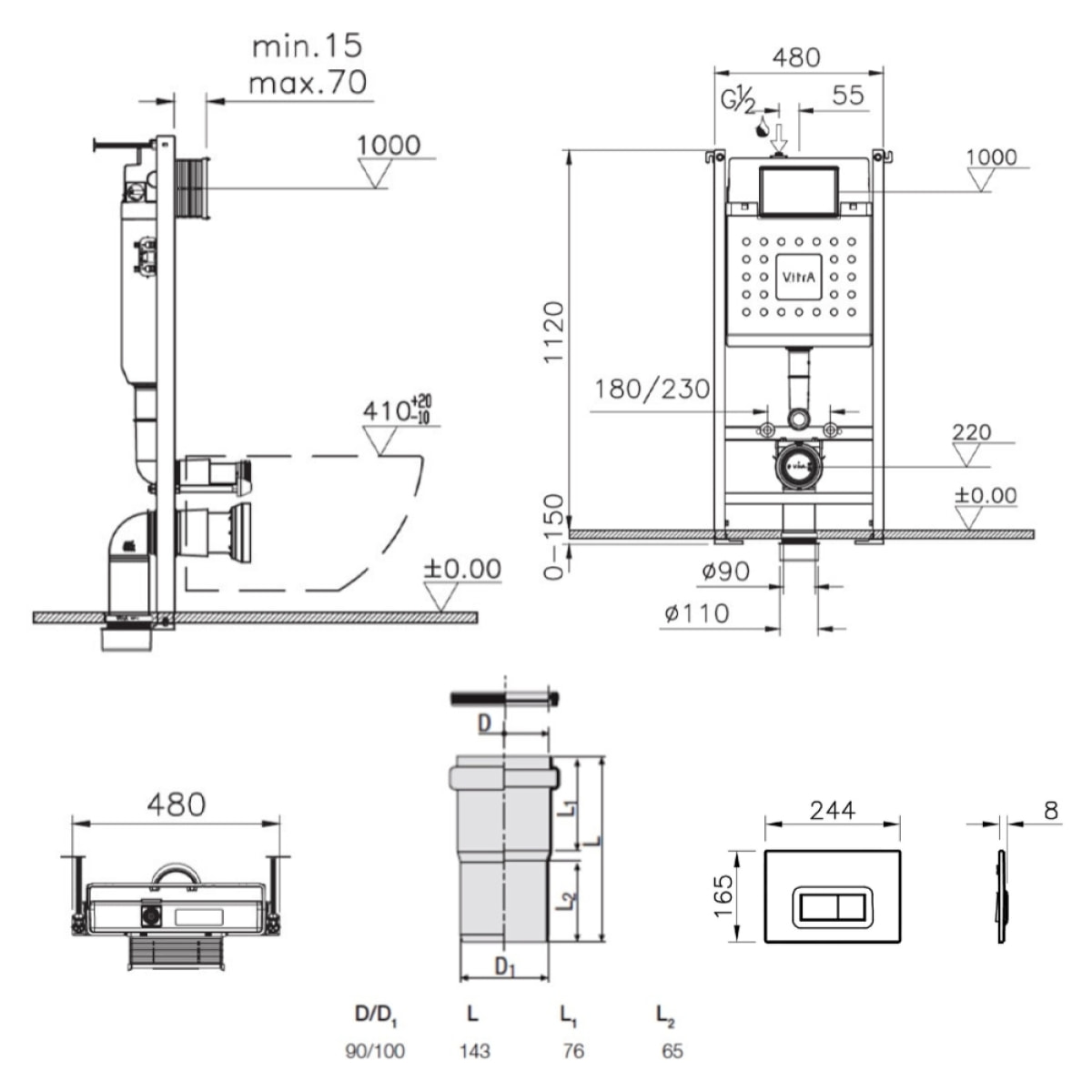 Pack WC Bâti-support V-Fix + WC sans bride SAT + Abattant SoftClose + Plaque, Blanc Brillant (V-FixDelanoTQ-1)
