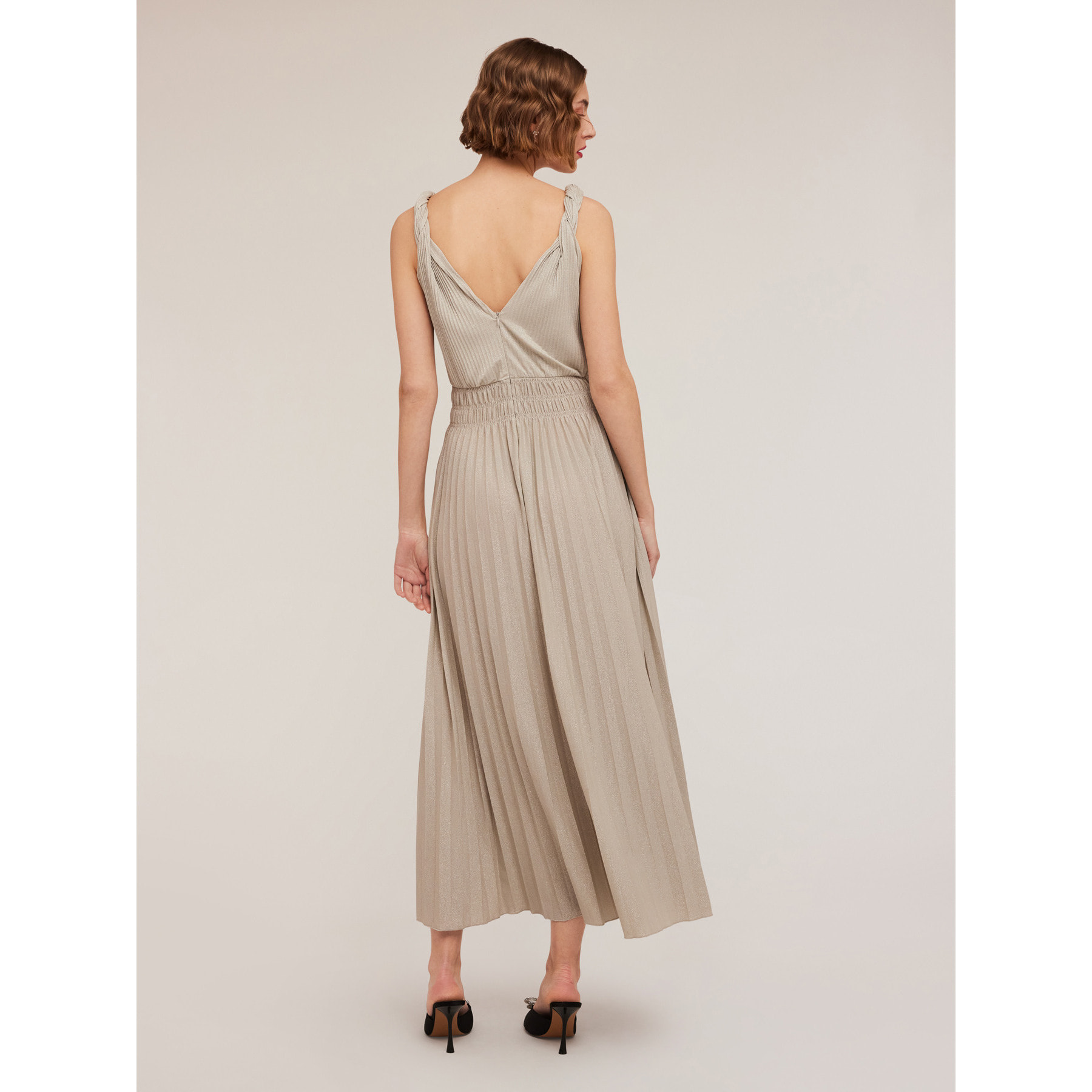 Motivi - Vestido largo plisado en tejido de punto lúrex - Gris