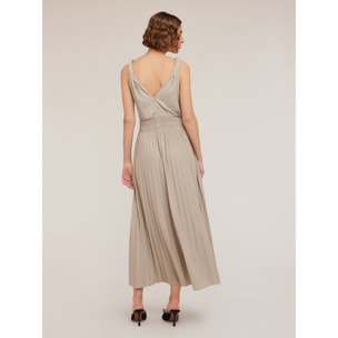 Motivi - Vestido largo plisado en tejido de punto lúrex - Gris