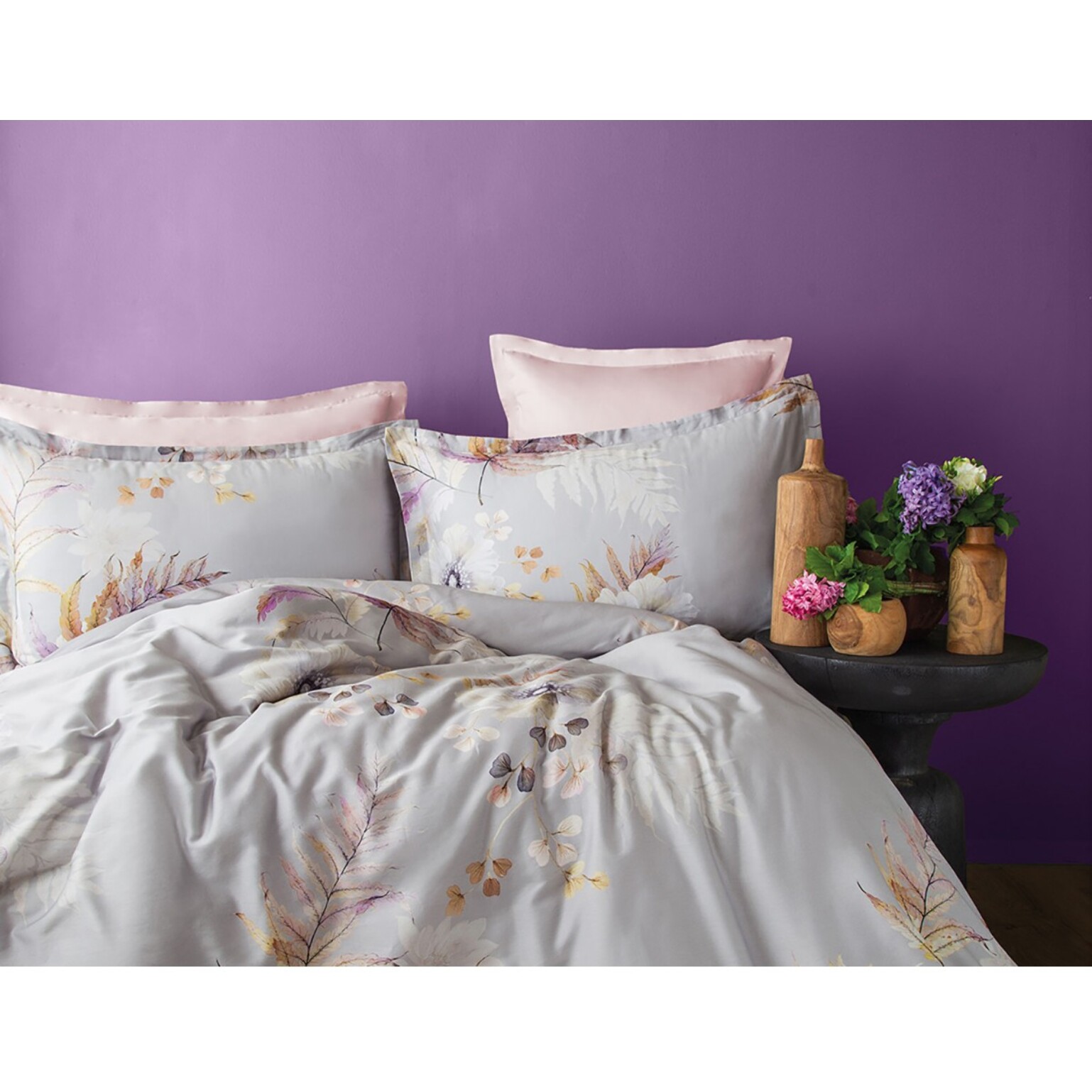 Housse de couette + taies oreiller satin de coton "Brunelle"