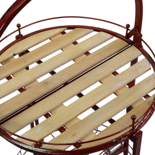 Tavolino in metallo con ruote, richiudibile, rosso tondo cmø49h67/98