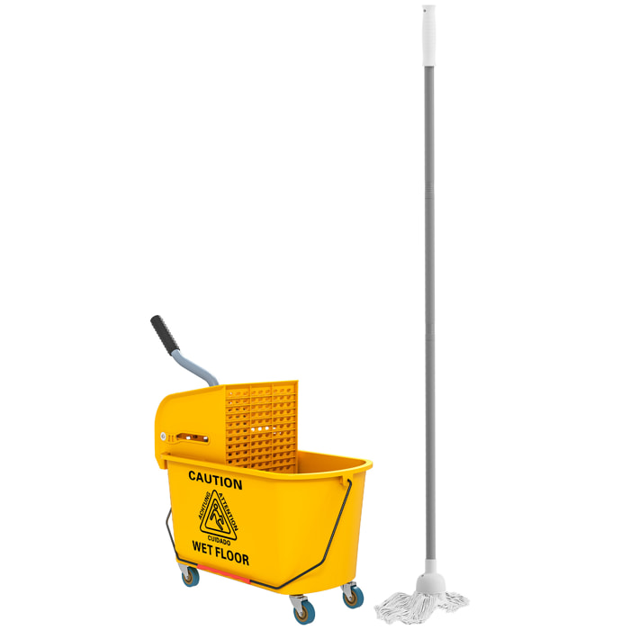 Cubo de Fregona con Ruedas Capacidad de 20 L Cubo de Fregar con Sistema de Escurridor Mopa y Asa de Transporte para Doméstico y Comercial Amarillo