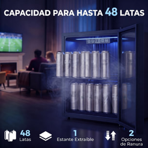 Frigorífico de Bebidas 50 L, Mini Nevera con Puerta de Vidrio Doble, Iluminación LED, Estante Ajustable, 2-18℃, para 48 Latas, Nevera Pequeña para Refrescos, Cerveza y Vino