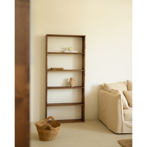 Estantería de madera maciza tono nogal con 4 estantes Alto: 182 Largo: 80 Ancho: 20