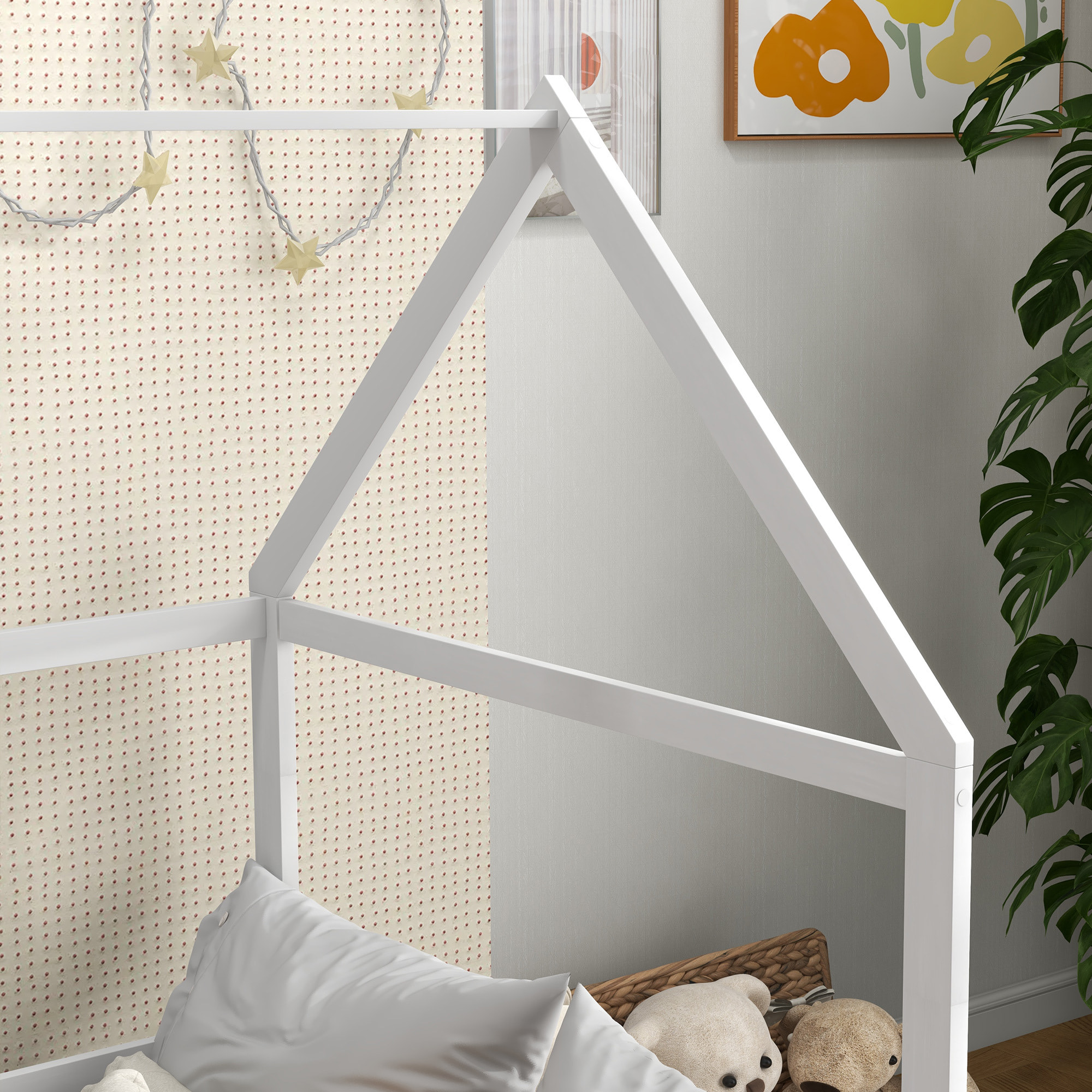 Cama para Niños 90x190 cm Cama Infantil en Forma de Casa con Barandillas Protectoras Cama Casita de Madera Carga 60 kg Blanco