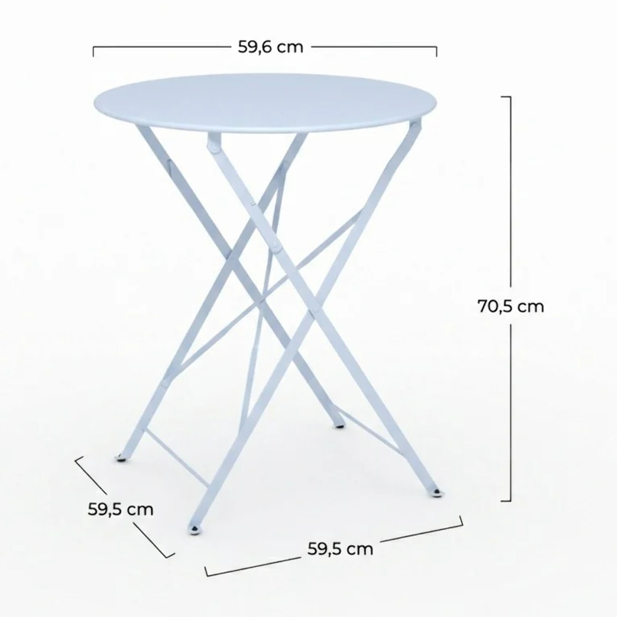 Table de jardin ronde et pliante en métal bleu pastel 2 personnes - Kayla