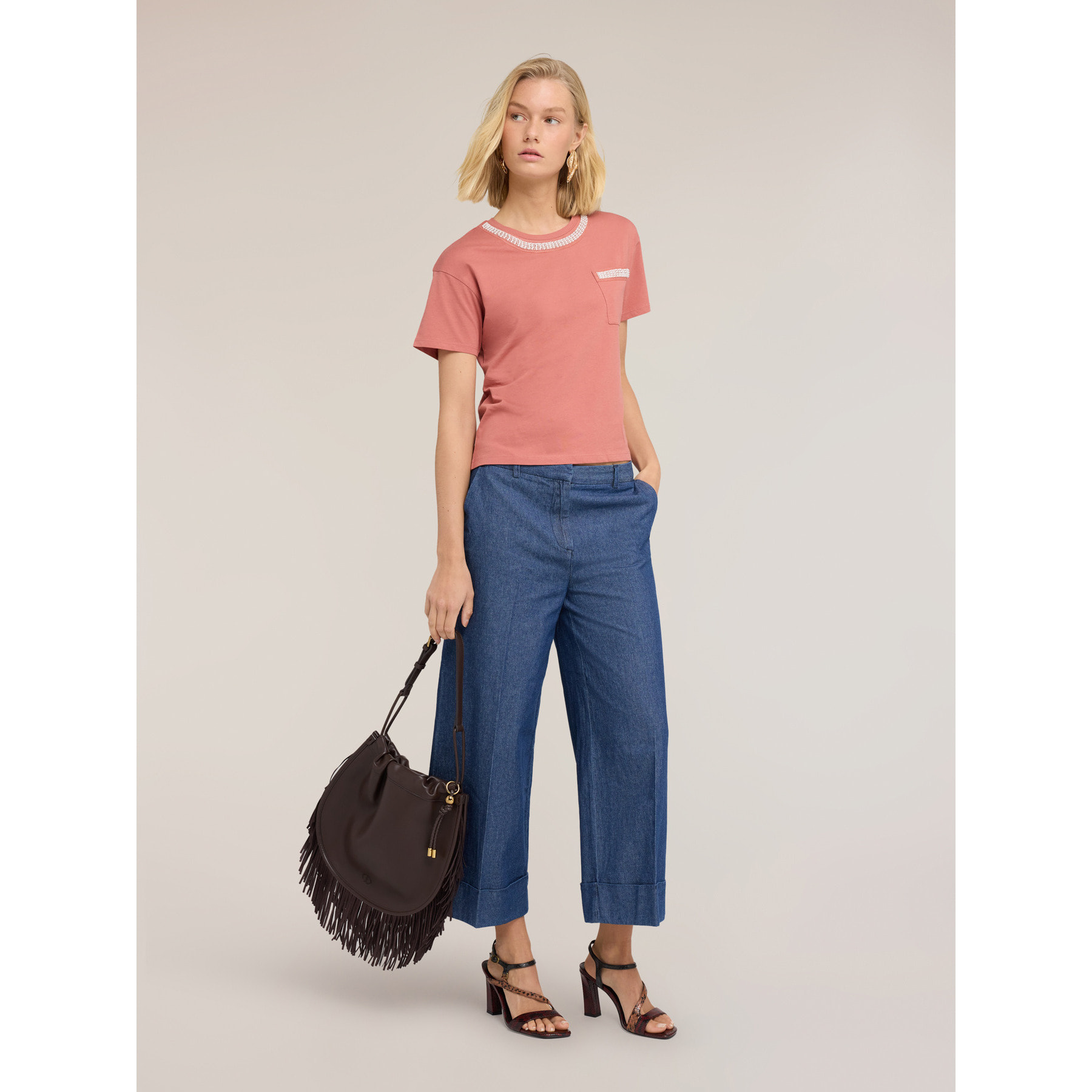 Motivi - Pantaloni cropped in denim misto lyocell - Blu Navy