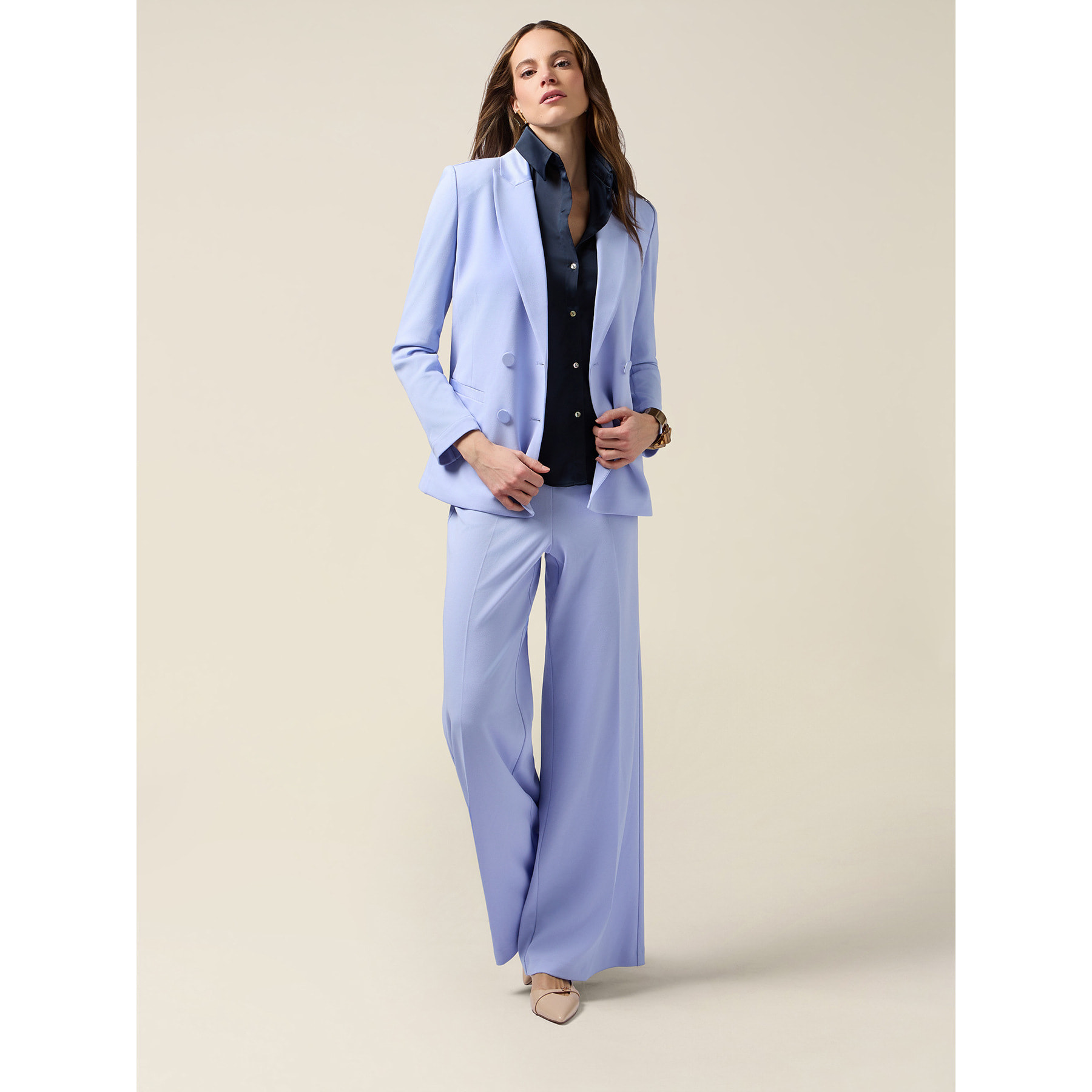 Oltre - Pantalones palazzo de tejido crepé - Light - blue