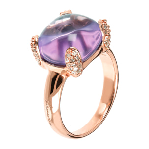 Anello Cocktail con Ametista Viola e Pavé di Cubic Zirconia