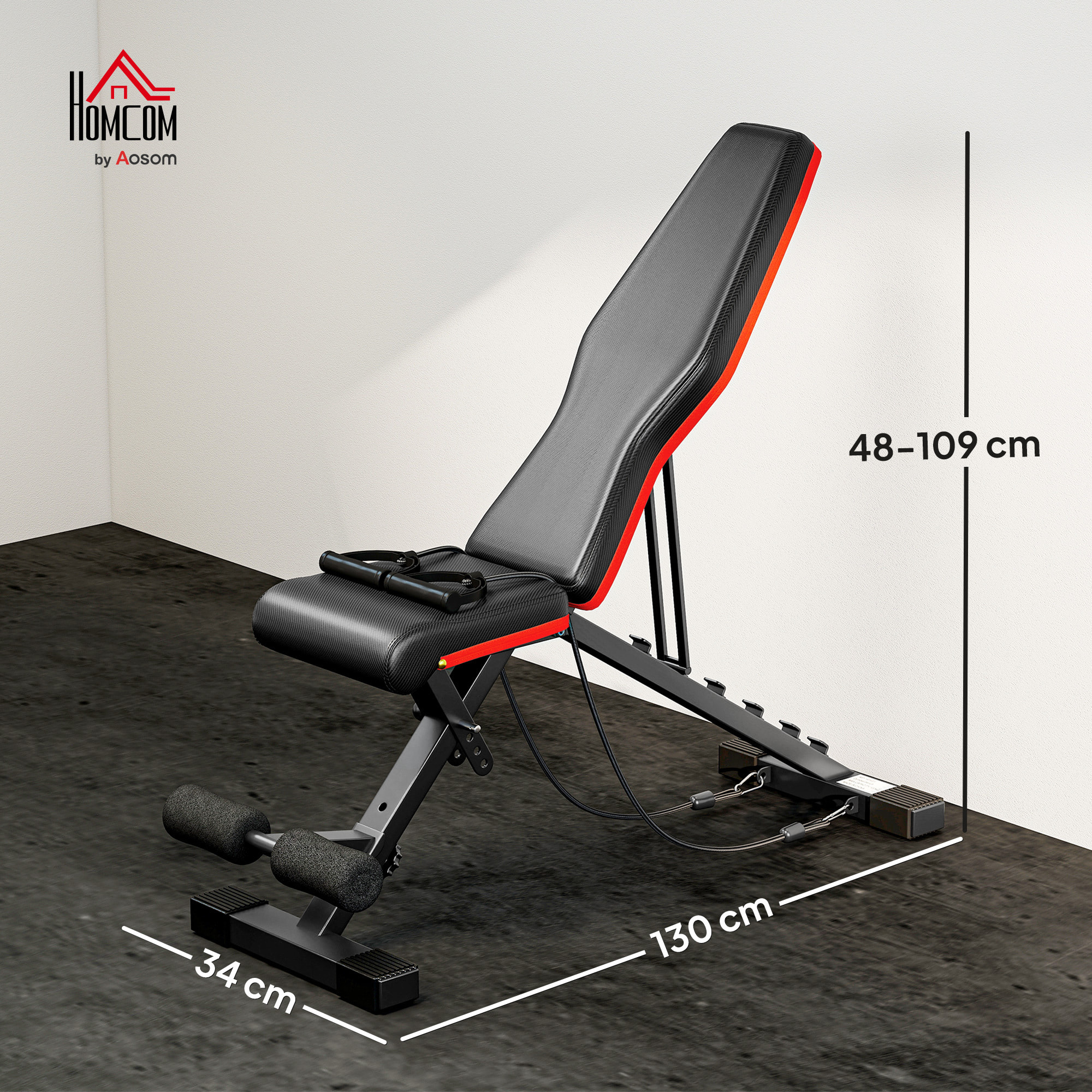 Banco de Musculación Plegable, Banco de Pesas, Respaldo y Asiento Ajustables, Extensión de Pierna, Cojín de Predicador y Banda de Resistencia, para Entrenamiento Completo, Gimnasio en Casa