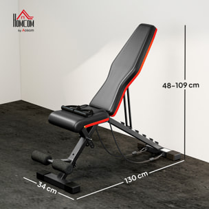 Banco de Musculación Plegable, Banco de Pesas, Respaldo y Asiento Ajustables, Extensión de Pierna, Cojín de Predicador y Banda de Resistencia, para Entrenamiento Completo, Gimnasio en Casa