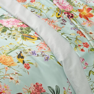 Drap plat satin de coton imprimé multicolore Primavera vert d'eau