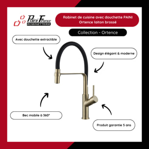 Robinet de cuisine avec douchette PAINI Ortence laiton brossé