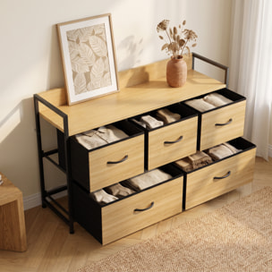Mueble Organizador Cajonera de Tela con Cajones Plegables Estante Abierto y Marco de Acero Estilo Industrial para Salón Recibidor Dormitorio 98x29x63 cm, Roble