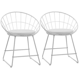 Lot de 2 chaises en métal blanc et coussin blanc ALEX