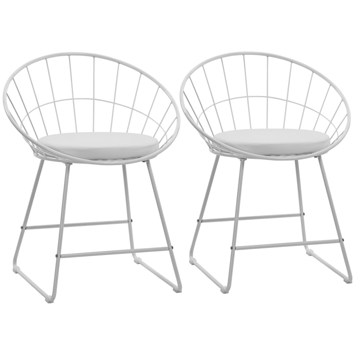 Lot de 2 chaises en métal blanc et coussin blanc ALEX