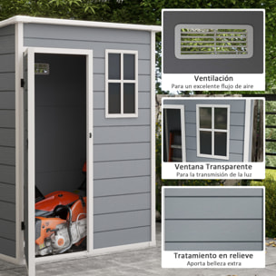 Caseta de Jardín Exterior, 1,14 m², 151x92x193 cm, Cobertizo de Jardín Exterior Metálico con Suelo, Puerta Corredera, Ventana y Techo Inclinado, para Almacenamiento de Herramientas, Gris