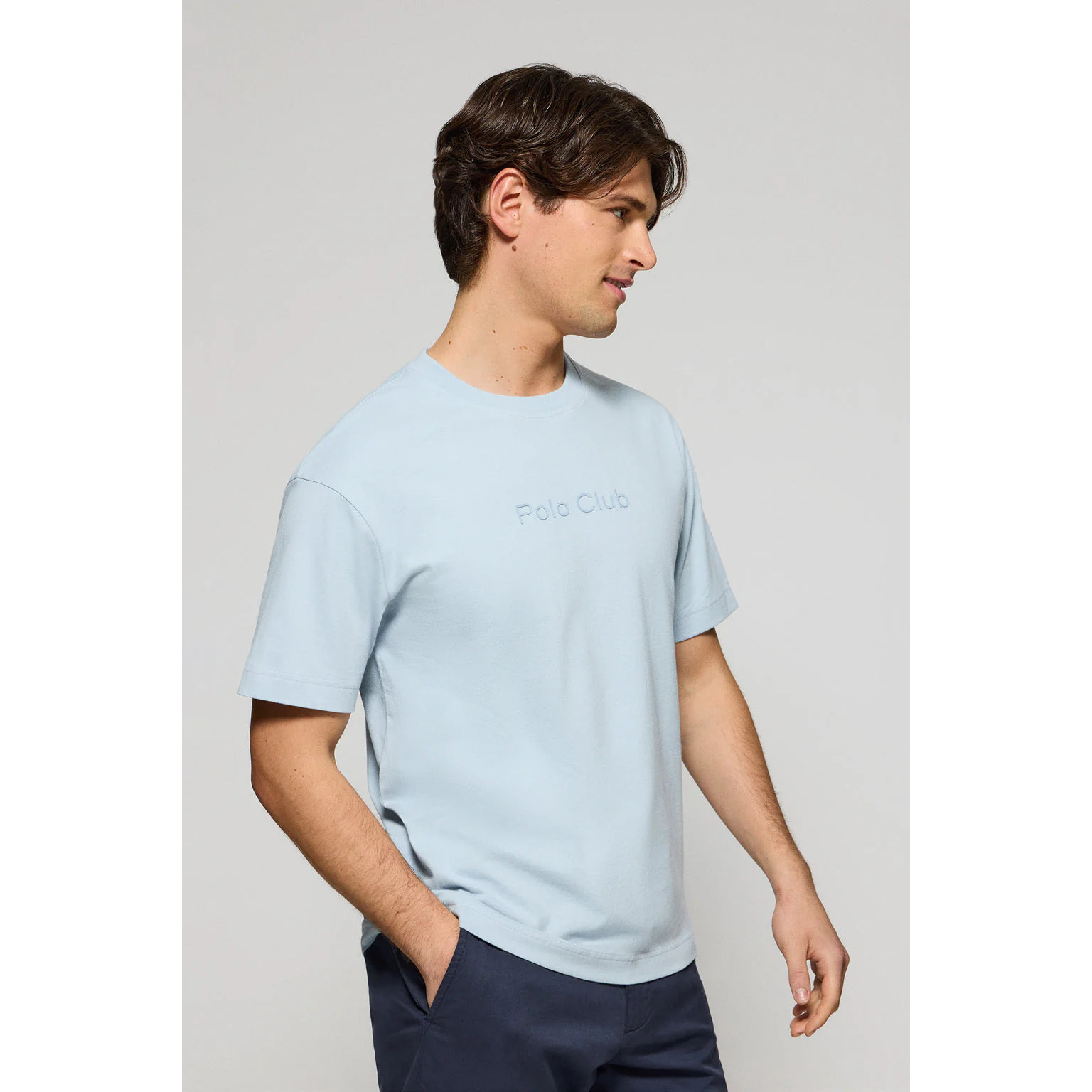 Maglietta blu chiaro a maniche corte e a girocollo con logotipo Polo Club