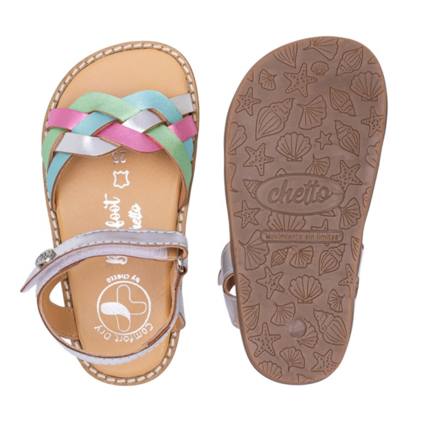 SANDALIA BAREFOOT PIEL CHETTO TRENZADA PLATA