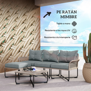 Conjunto de Jardín Exterior de Ratán Sintético de 5 Piezas Muebles de Jardín Exterior Incluye 2 Sofás Esquineras 1 Sofá de Exterior 1 Taburete 1 Mesa de Centro con Cojines Gris