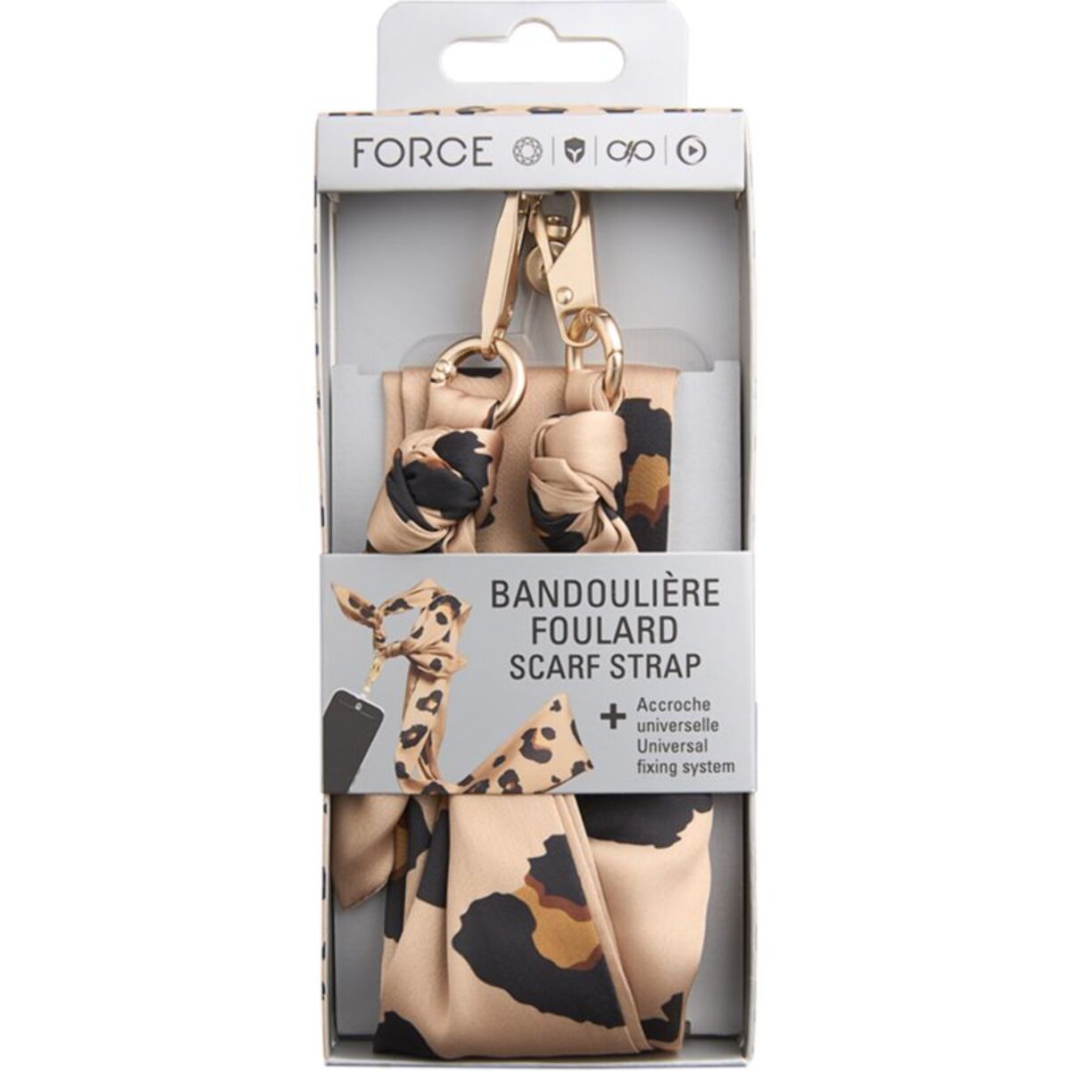 Cordon téléphone FORCE CASE Bandoulière foulard Léopard beige