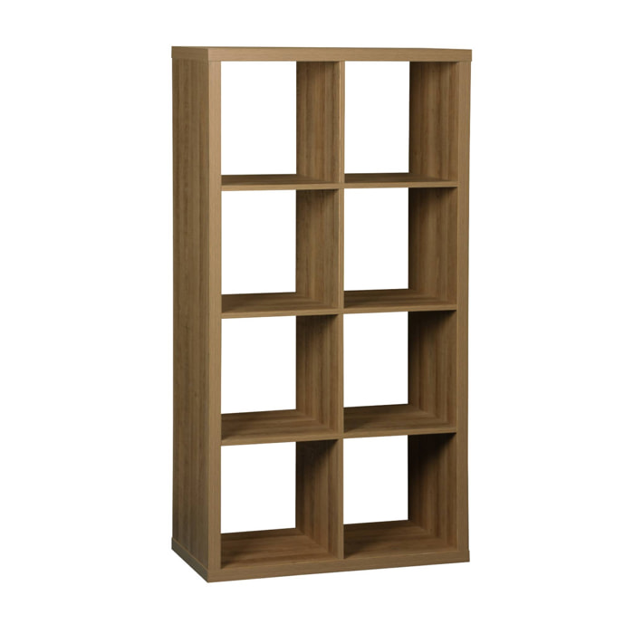 Etagère bibliothèque 4 niveaux 8 compartiments. casiers. effet bois de manguier. L 76 x P 39 x H 146cm
