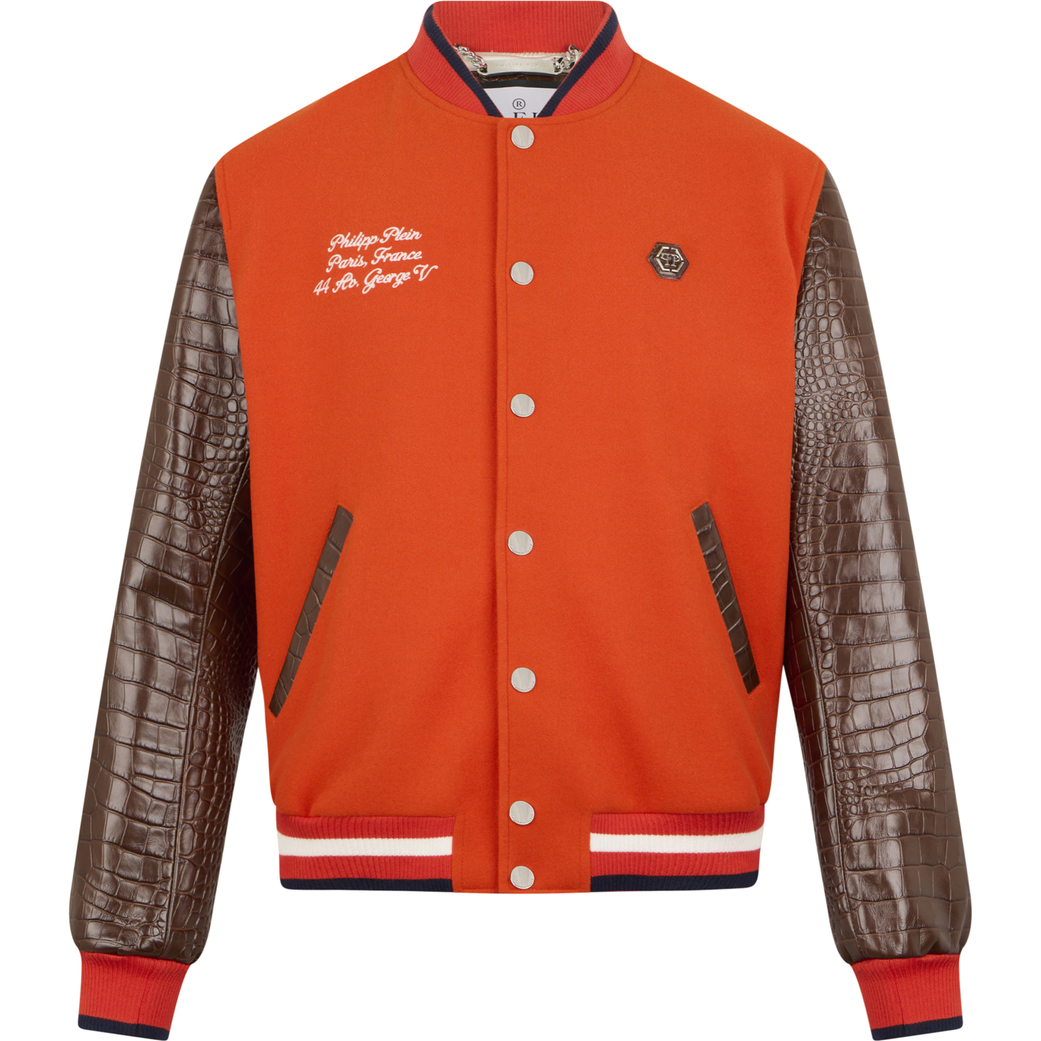 PHILIPP PLEIN Varsity Bomber Cocco Sleeves Paris