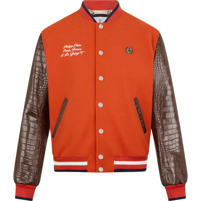 PHILIPP PLEIN Varsity Bomber Cocco Sleeves Paris