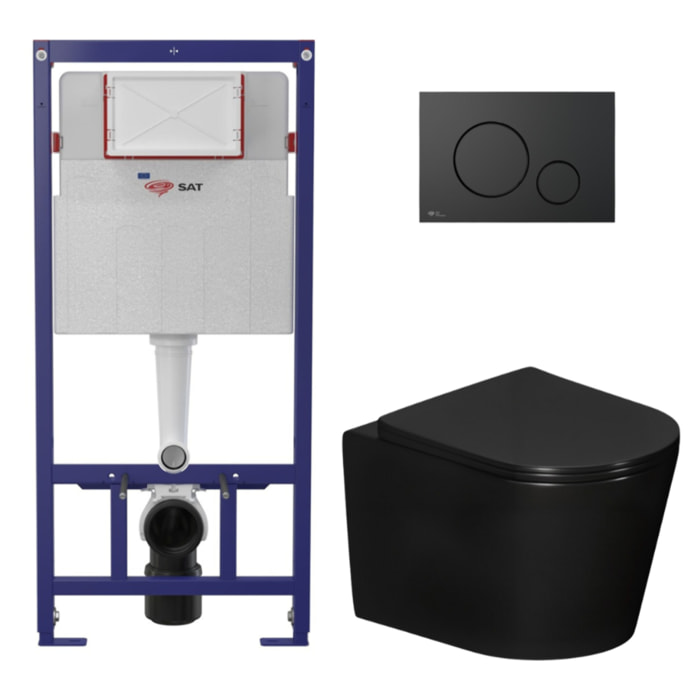 Pack WC bâti-support léger 112 cm ECO 2L Swiss Aqua Technologies + WC suspendu Ceramia + plaque noir mat (STECE14BMT01-FR)