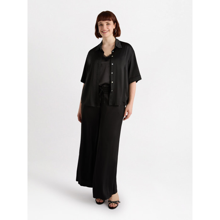 Fiorella Rubino - Camisa de satén elástico - Negro