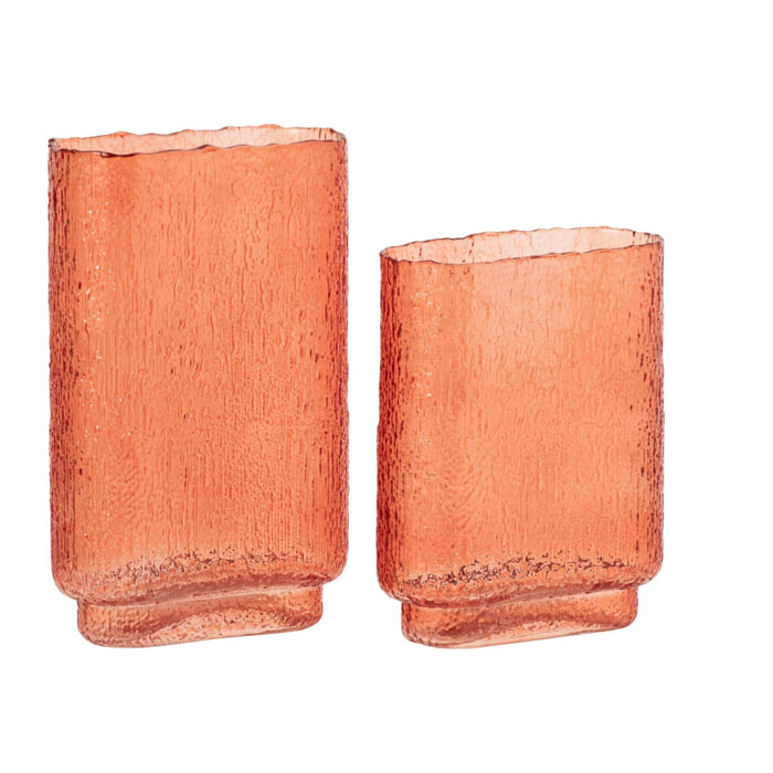 J-Line Vase Opaque Rectangle Relief Verre Orange Large